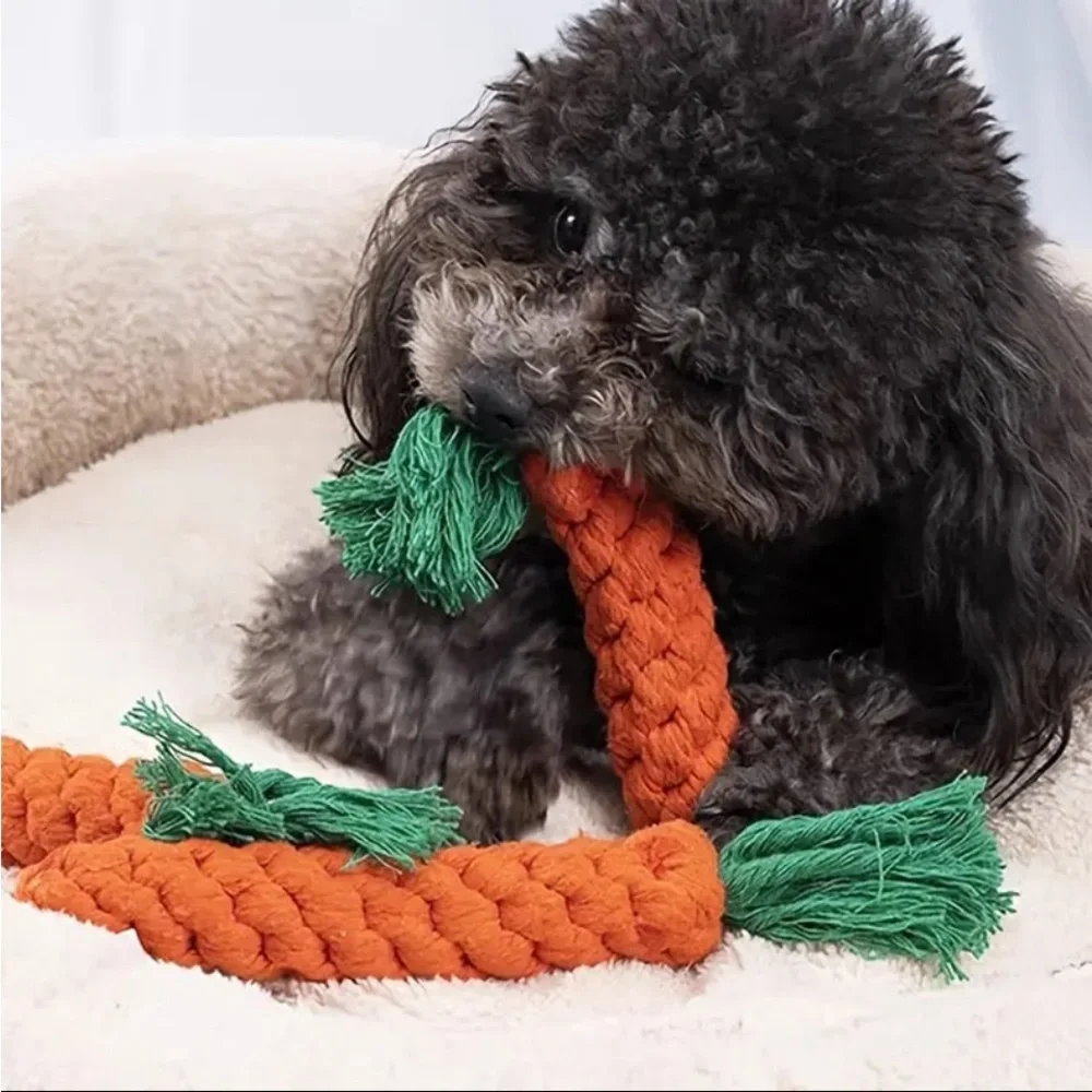 3 Pc Carrot Design Pet Chew Durable Dog Braided Knot Rope Toy
